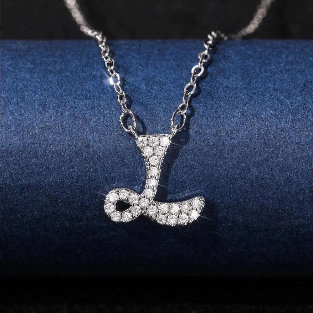 New 925 Silver Initial Letter Diamond Necklaces - Picture 10 of 16